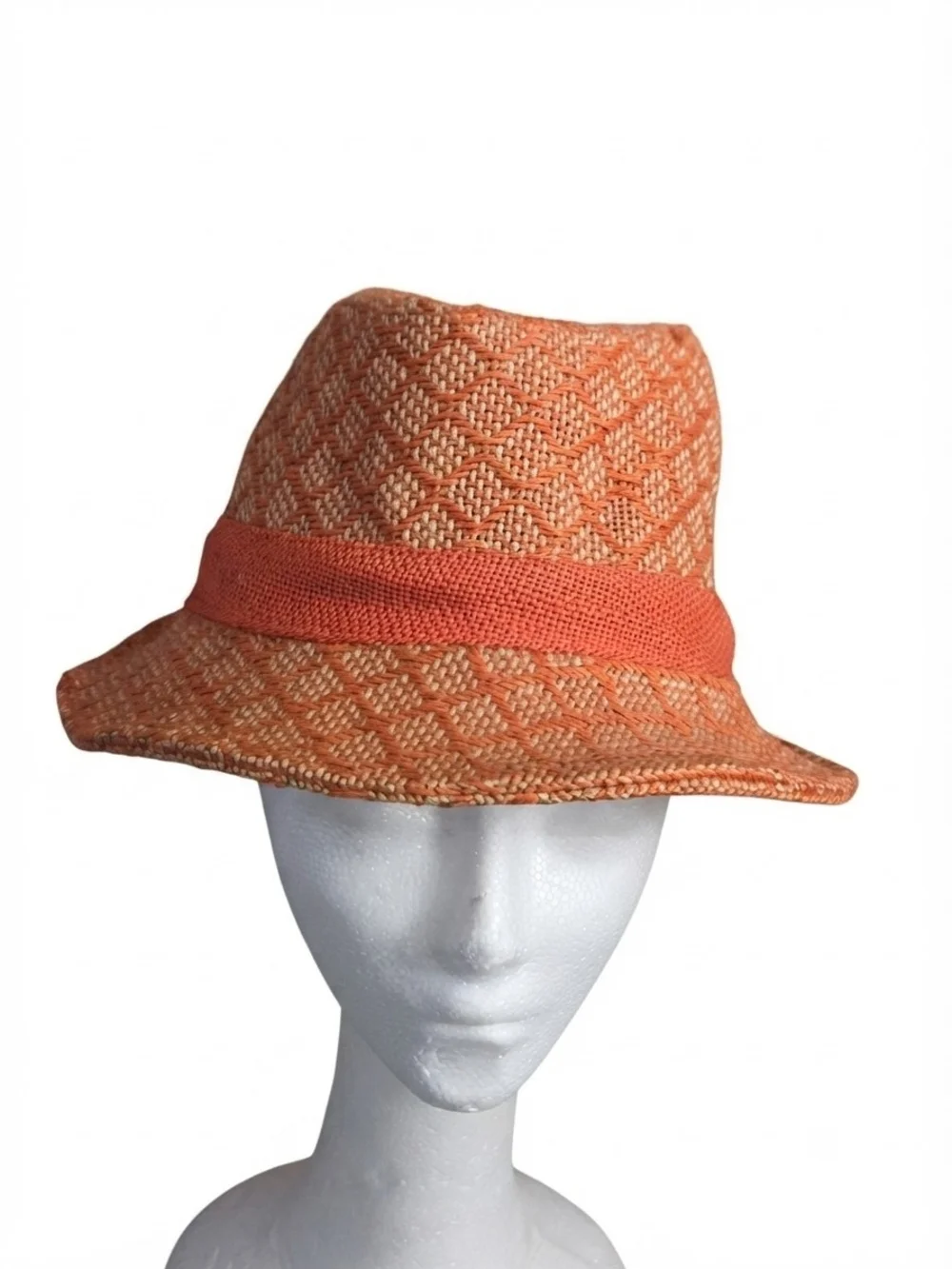 Orange Woven Straw Fedora Hat with Band - Women Accessories